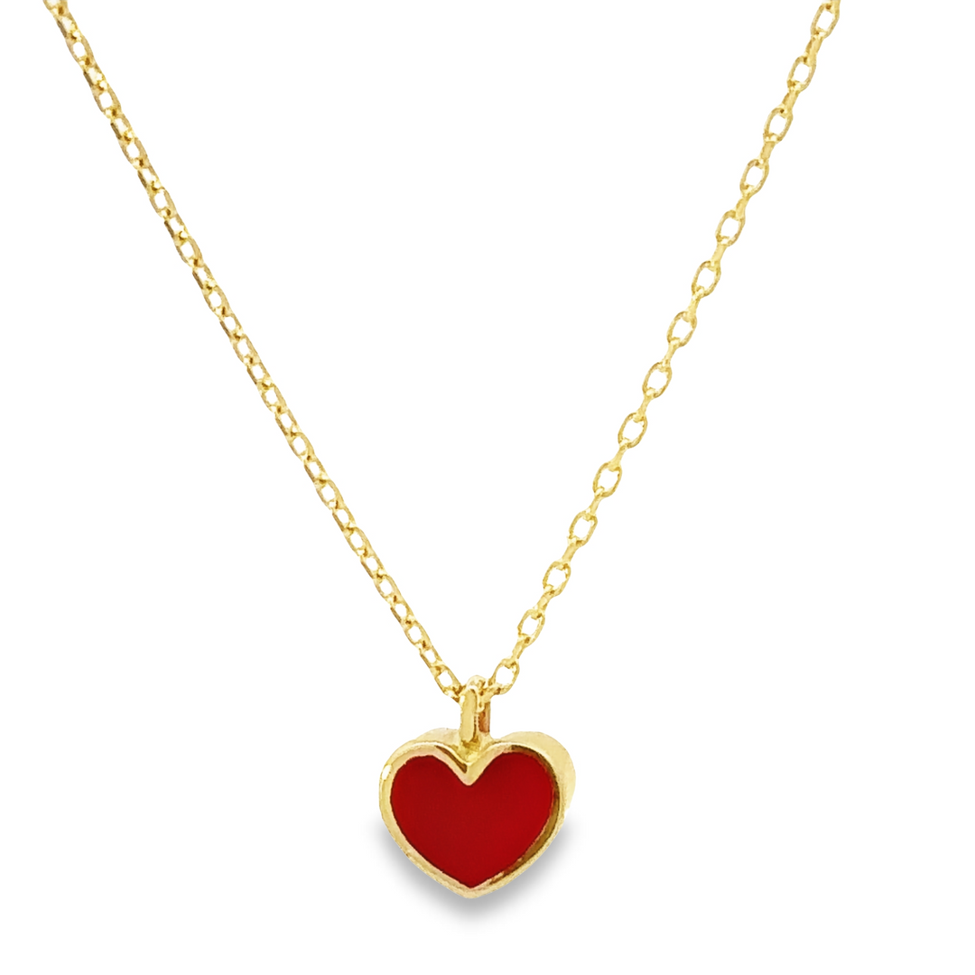 HERSHE, Red Enamel Heart Necklace in 14 Karat Gold
