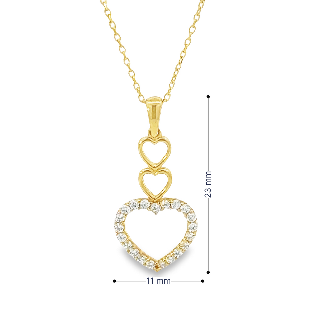 HERSHE, 14 Karat Triple Heart Necklace with CZ