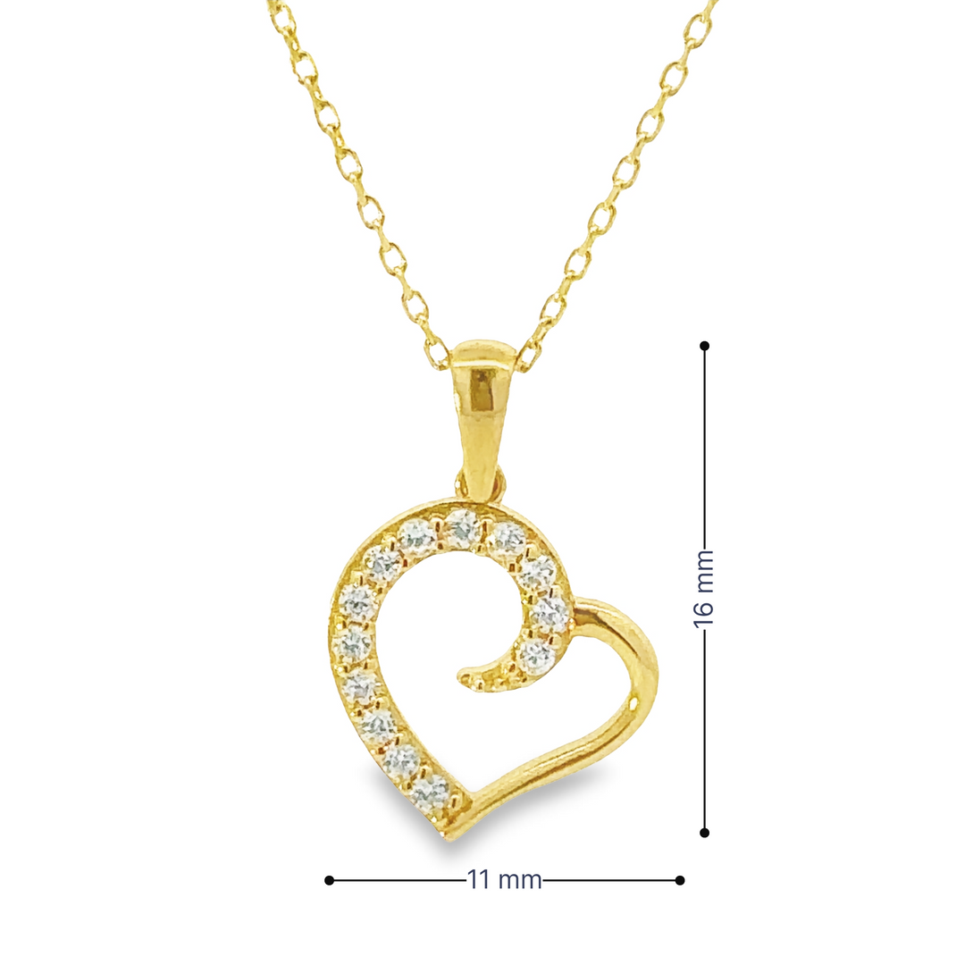 HERSHE, 14 Karat Gold, Heart Necklace with CZ.