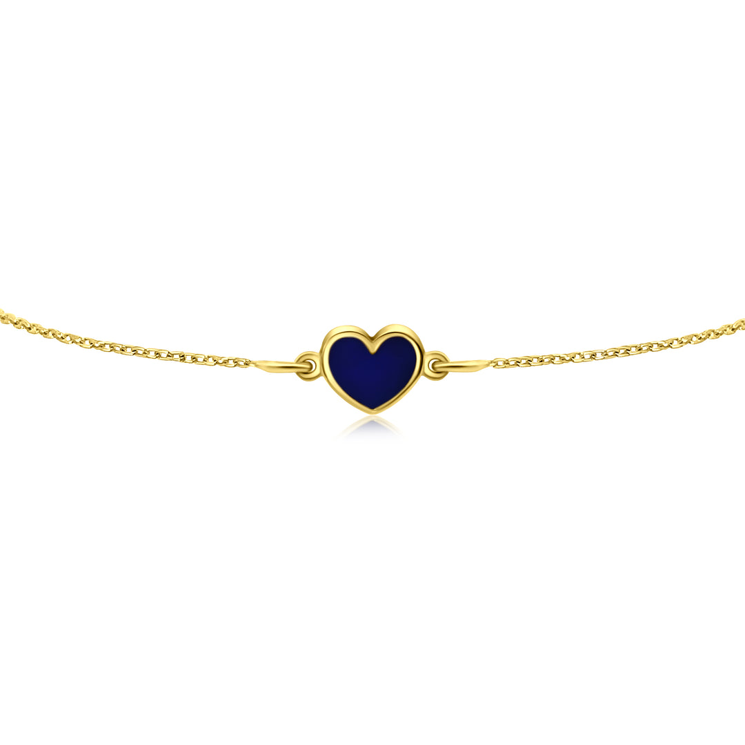 HERSHE, Blue Enamel Heart Bracelet in 14 K Solid Gold