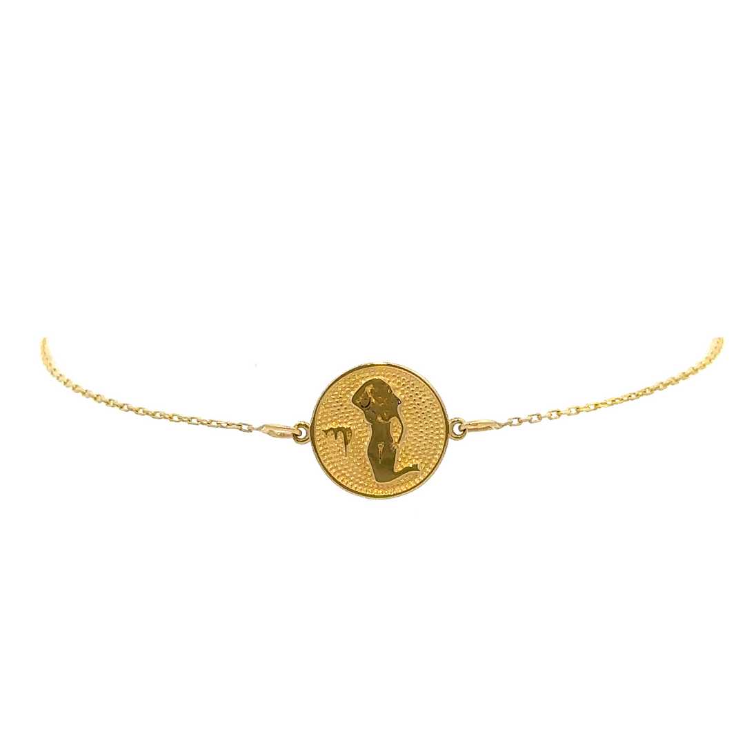 HERSHE, 14 Karat Gold Virgo Zodiac Disc Bracelet.