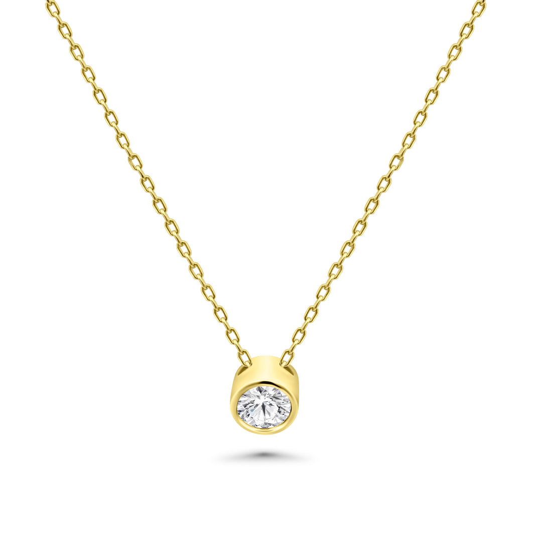 HERSHE , 14 Karat Gold Solitary CZ Pendant , Necklace .