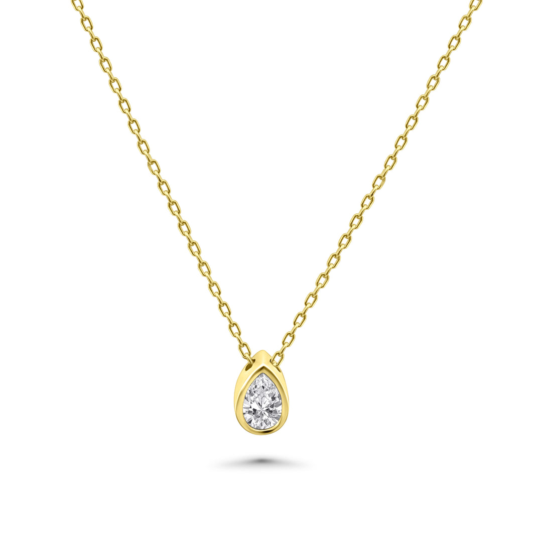 HERSHE, 14 Karat Gold Pear Shaped CZ Necklace .