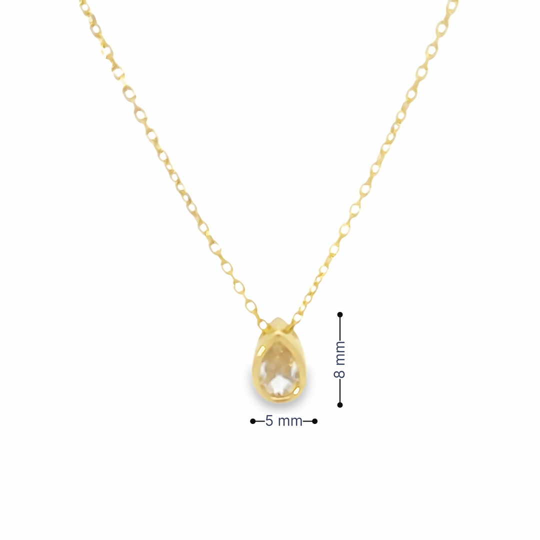 HERSHE, 14 Karat Gold Pear Shaped CZ Necklace .