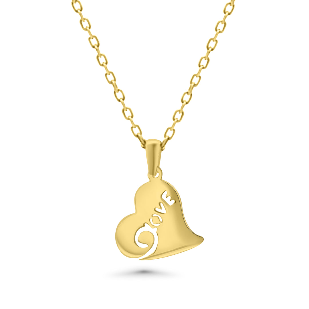 HERSHE 14 Karat " Love " Etched Heart Pendant Necklace