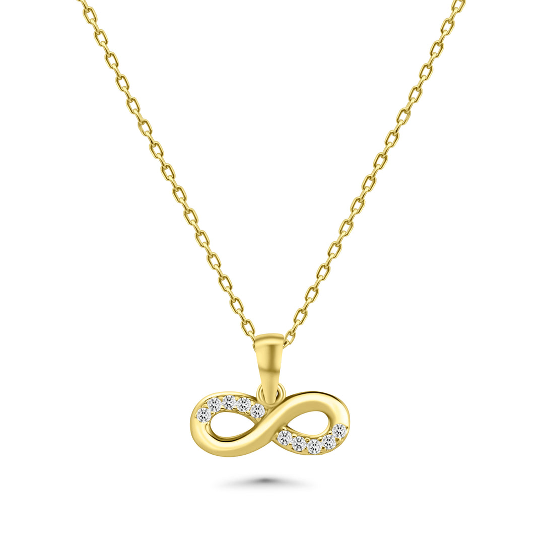 HERSHE, 14 Karat Gold Infinity CZ Pendant Necklace.