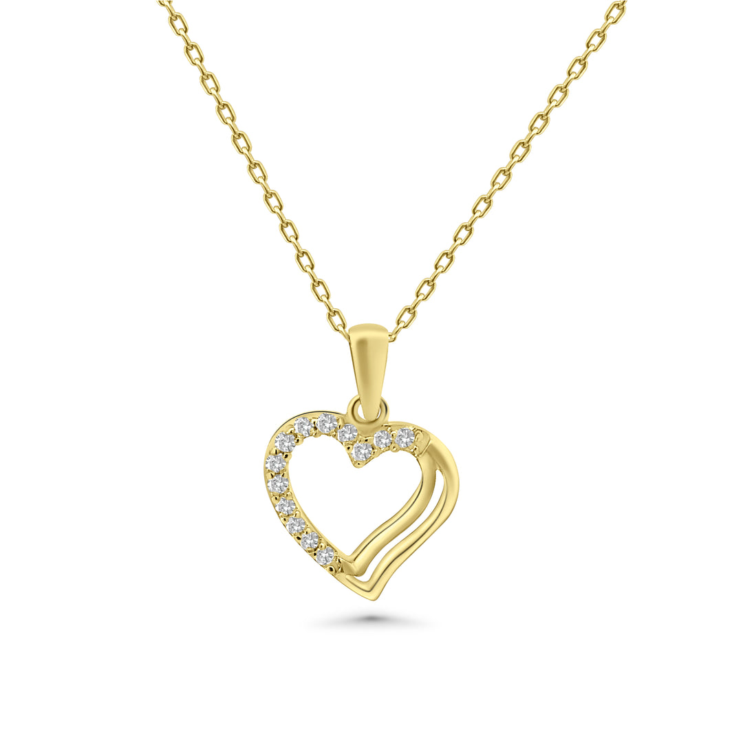 HERSHE, 14 Karat Gold Heart Necklace with CZ .