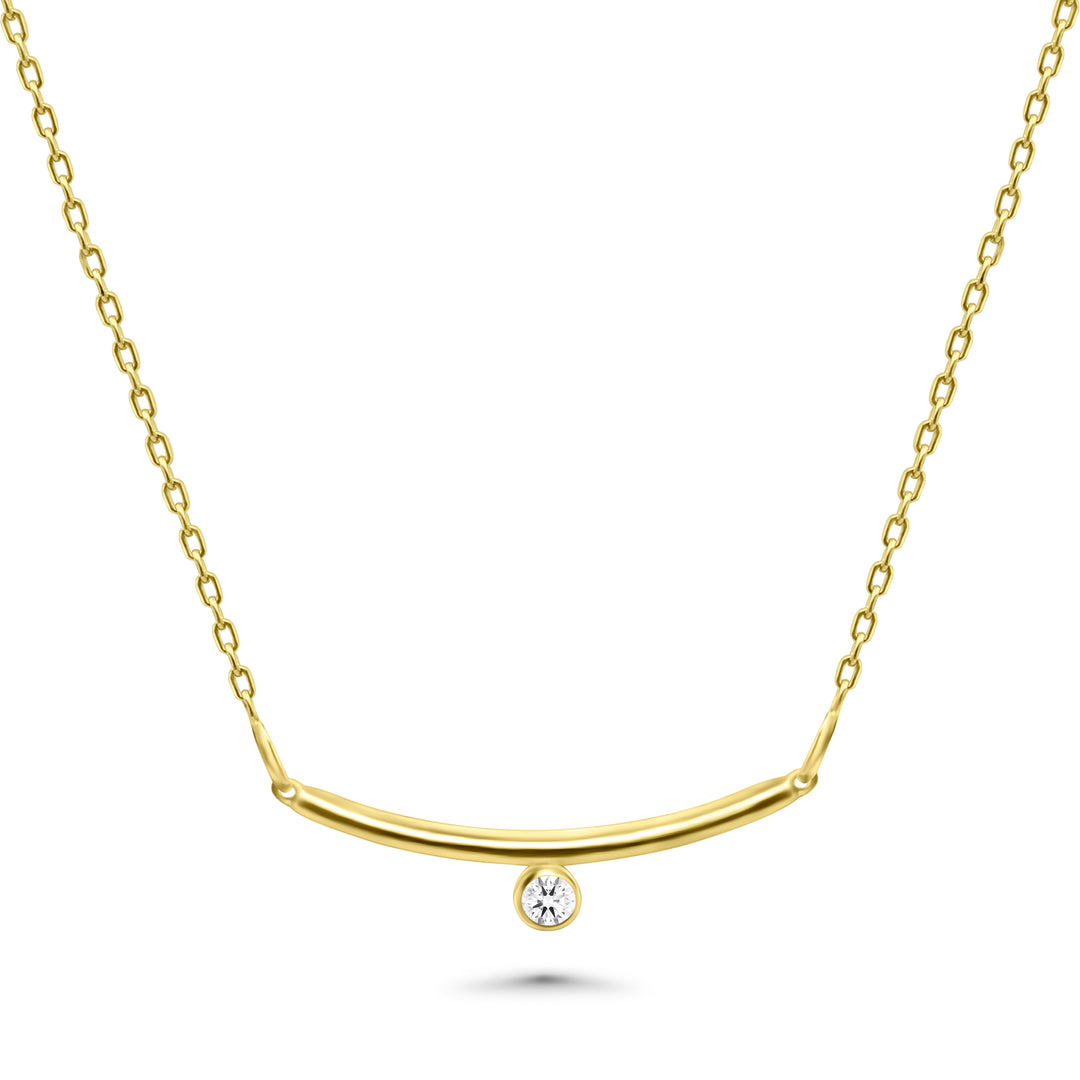 HERSHE, 14 Karat Gold Curved Bar Necklace with CZ