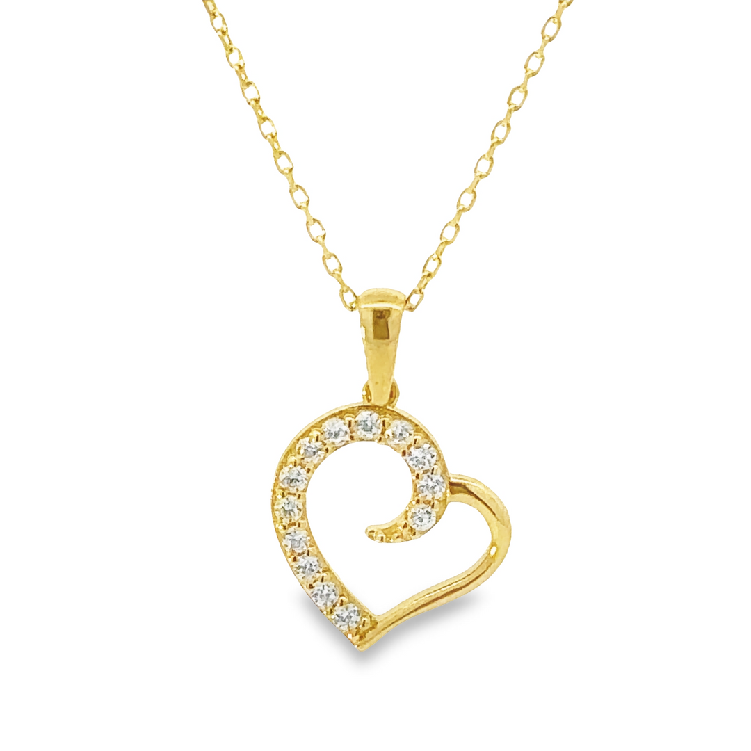HERSHE, 14 Karat Gold, Heart Necklace with CZ.
