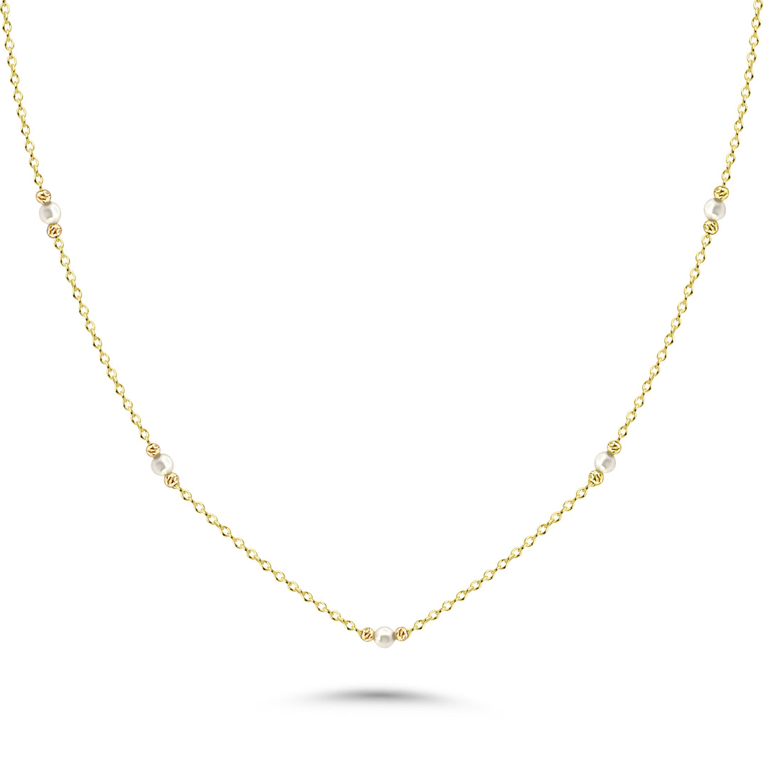 HERSHE, Pearl Beads Station Necklace in 14 Karat Gold