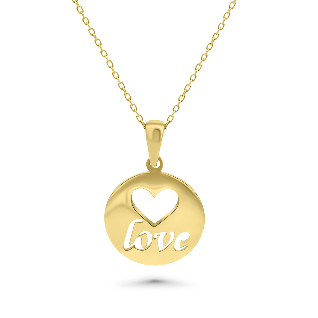 HERSHE, 14 Karat Gold " Love " Disc Pendant Necklace