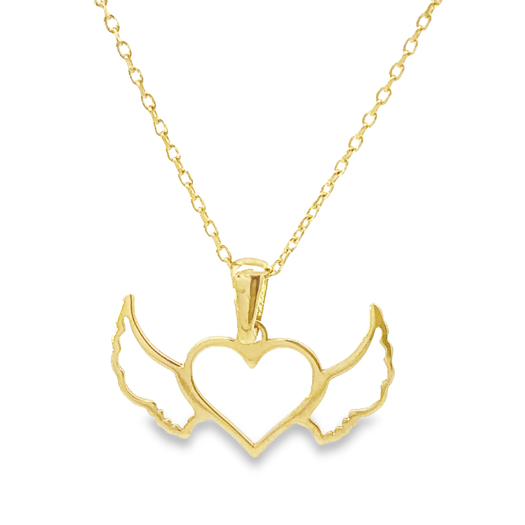 HERSHE, 14 Karat Solid Gold Angel Heart Necklace.