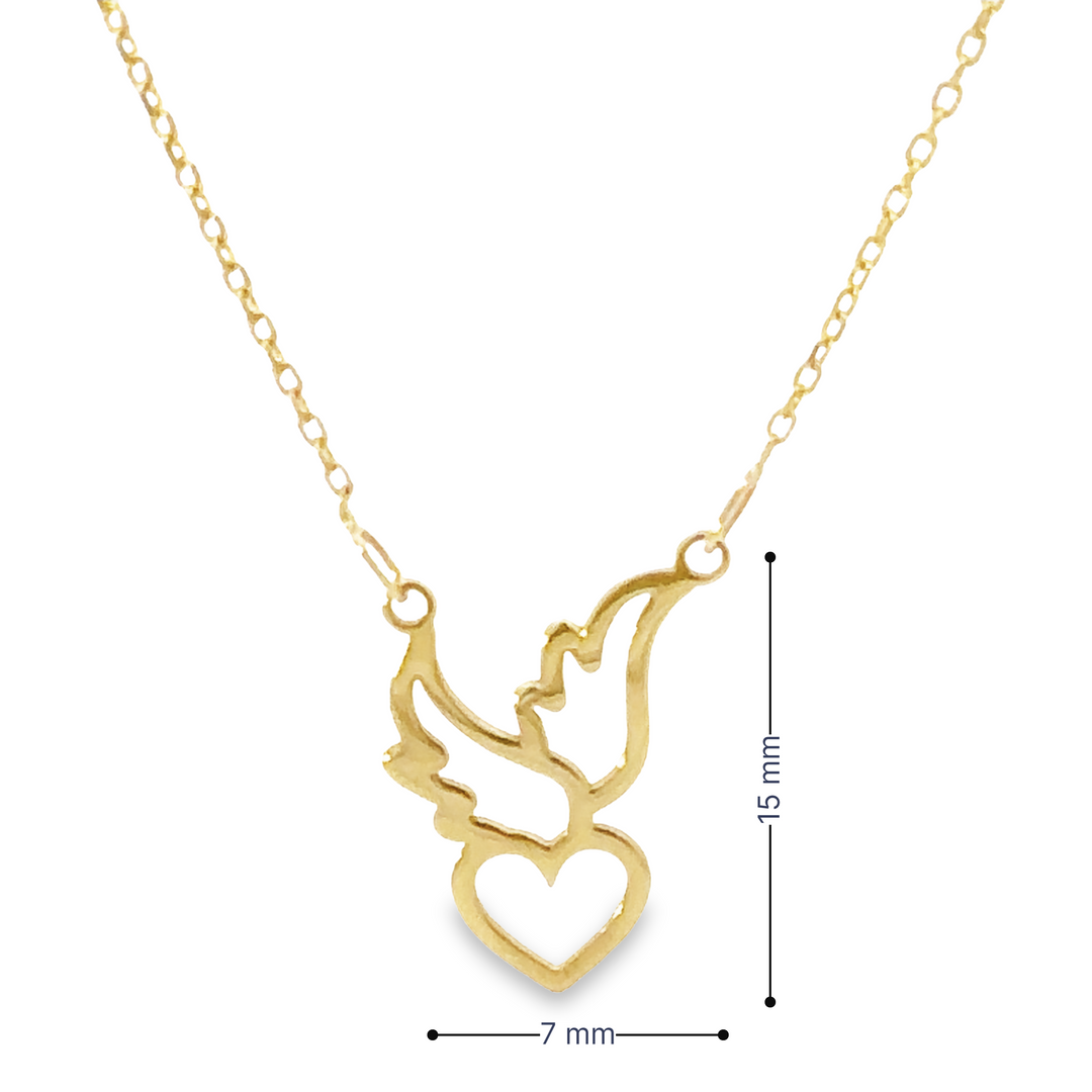 HERSHE, 14 Karat Solid Gold " Dove with Heart " Necklace