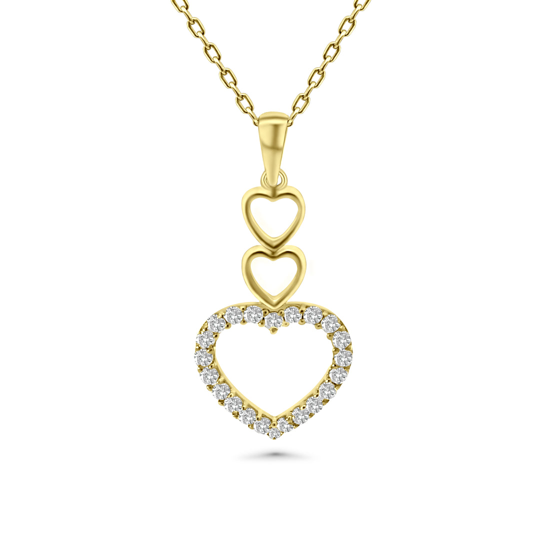 HERSHE, 14 Karat Triple Heart Necklace with CZ