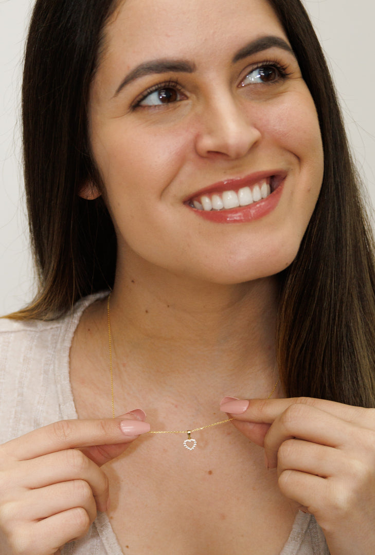HERSHE, 14 Karat Gold Heart Necklace with CZ