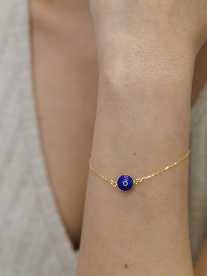HERSHE, 14 Karat Gold Dark Blue Evil Eye Bracelet