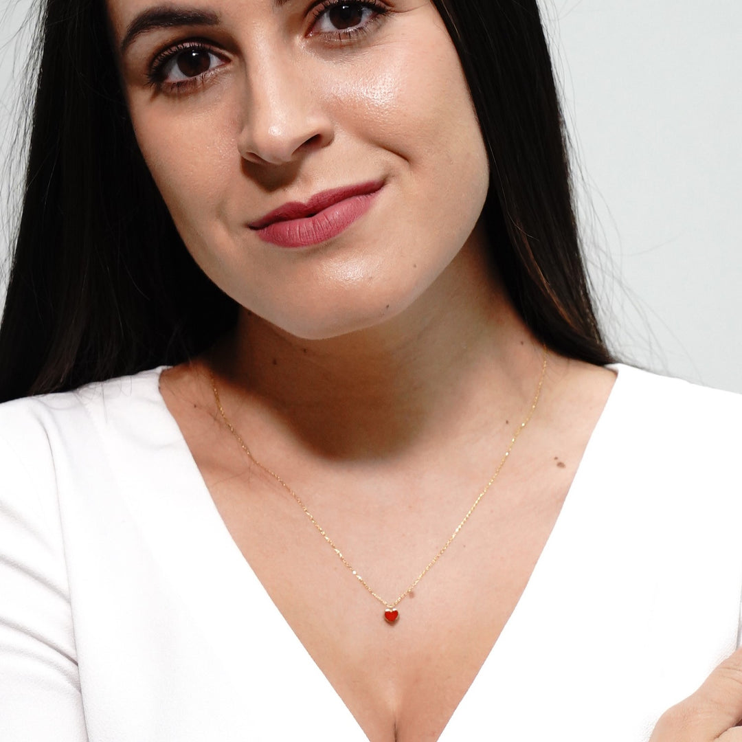 HERSHE, Red Enamel Heart Necklace in 14 Karat Gold