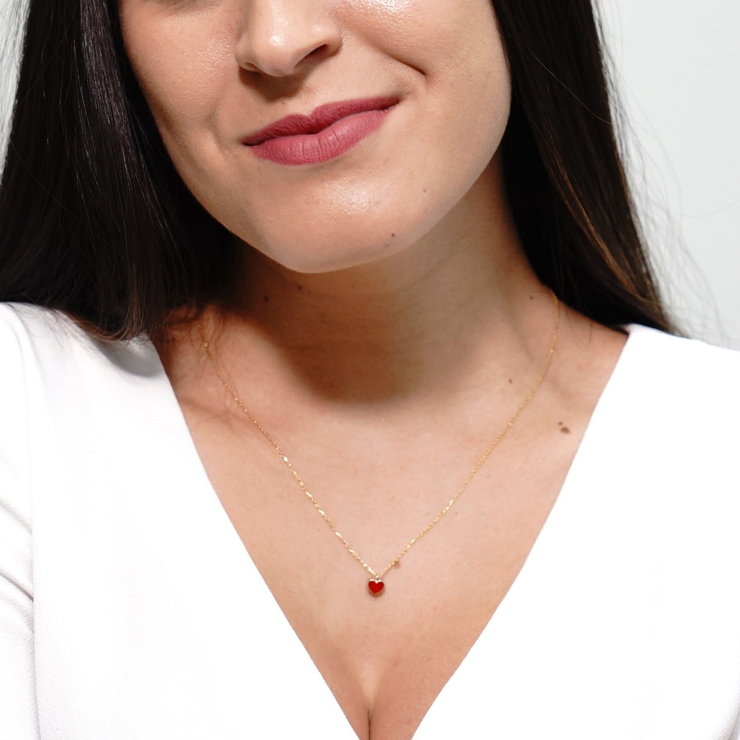 HERSHE, Red Enamel Heart Necklace in 14 Karat Gold