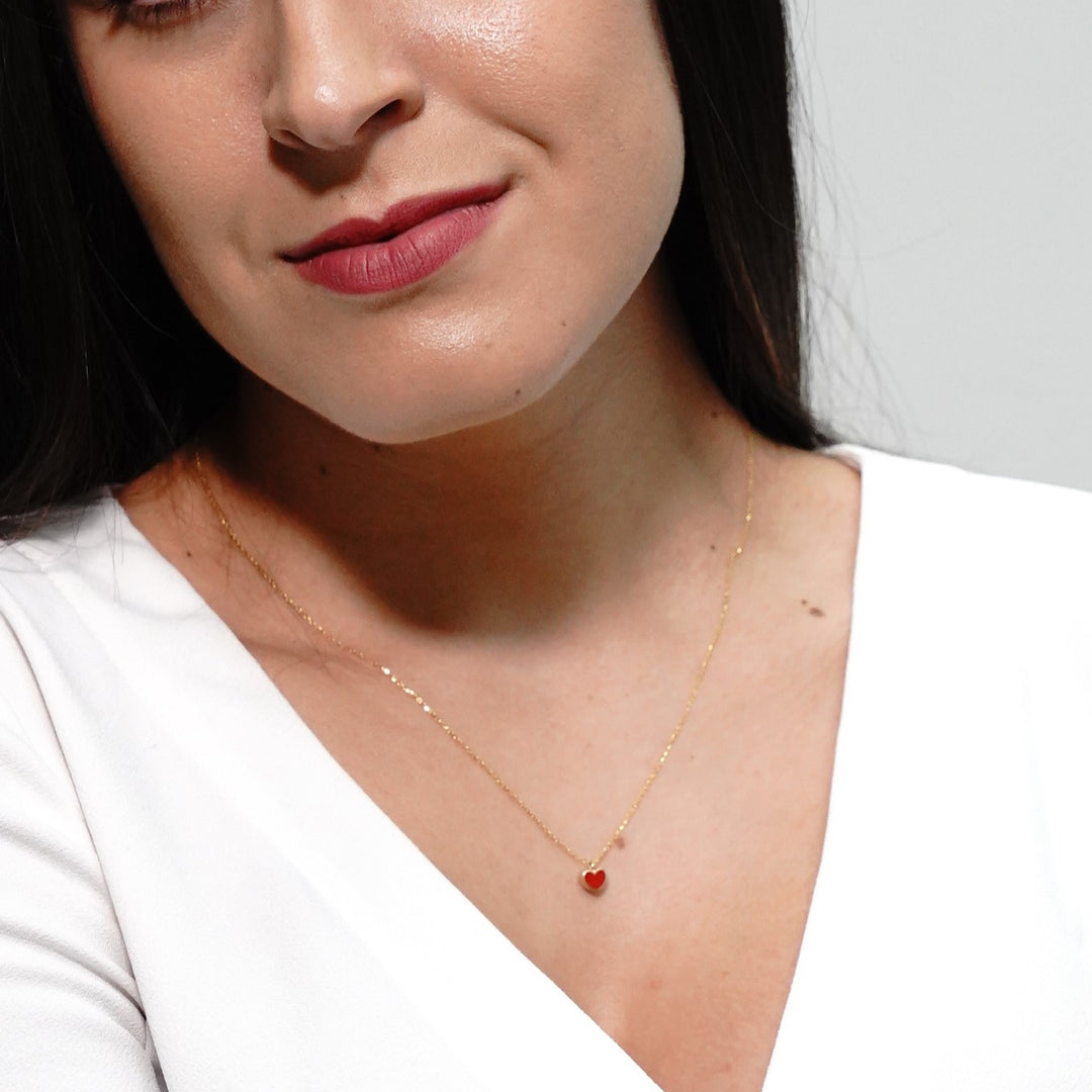 HERSHE, Red Enamel Heart Necklace in 14 Karat Gold