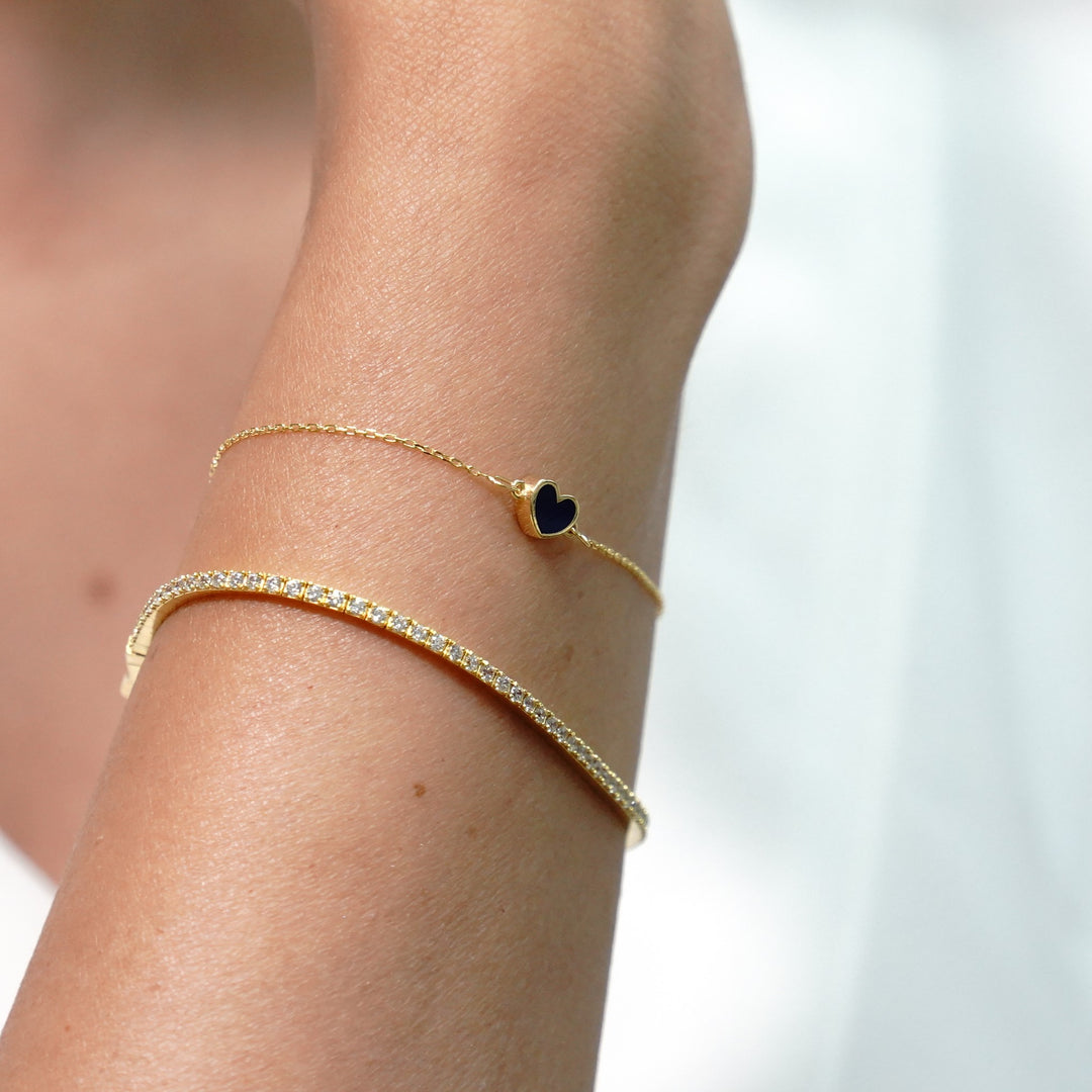 HERSHE, Blue Enamel Heart Bracelet in 14 K Solid Gold