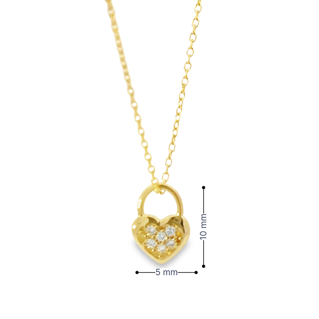 HERSHE, 14 Karat Gold CZ Heart Padlock Pendant Necklace
