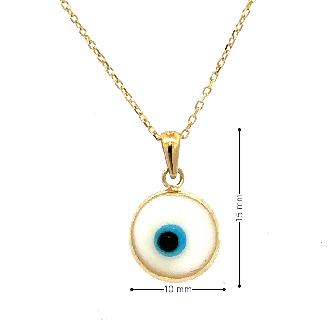 HERSHE, 14 Karat Gold White Evil Eye Necklace.