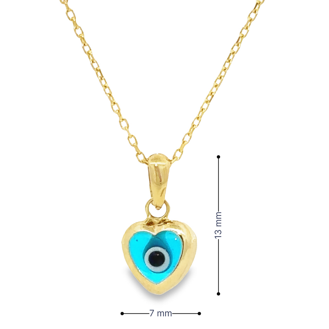 HERSHE , 14 Karat Gold Blue Evil Eye Heart Necklace