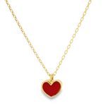 HERSHE, Red Enamel Heart Necklace in 14 Karat Gold 