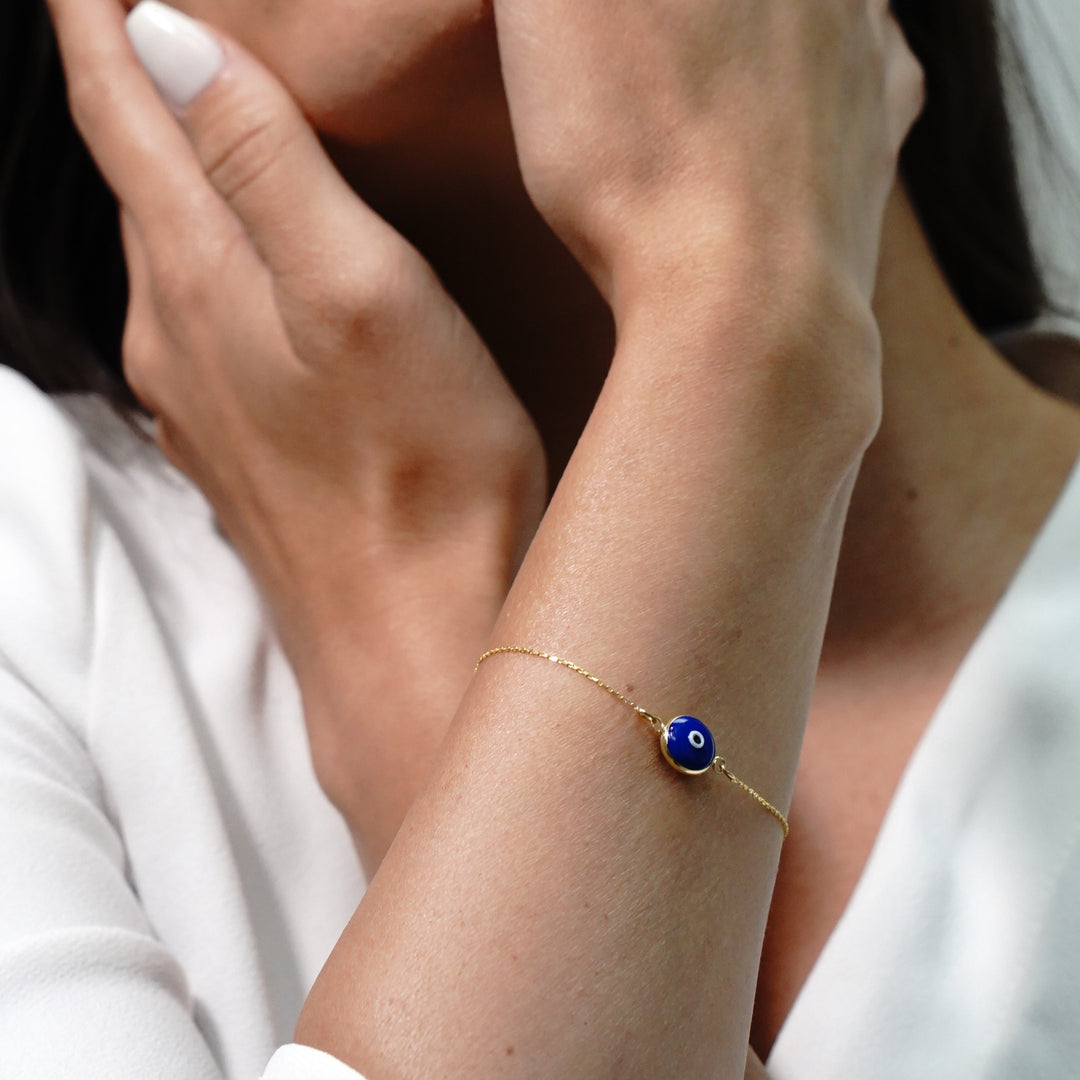 HERSHE, 14 Karat Gold Dark Blue Evil Eye Bracelet