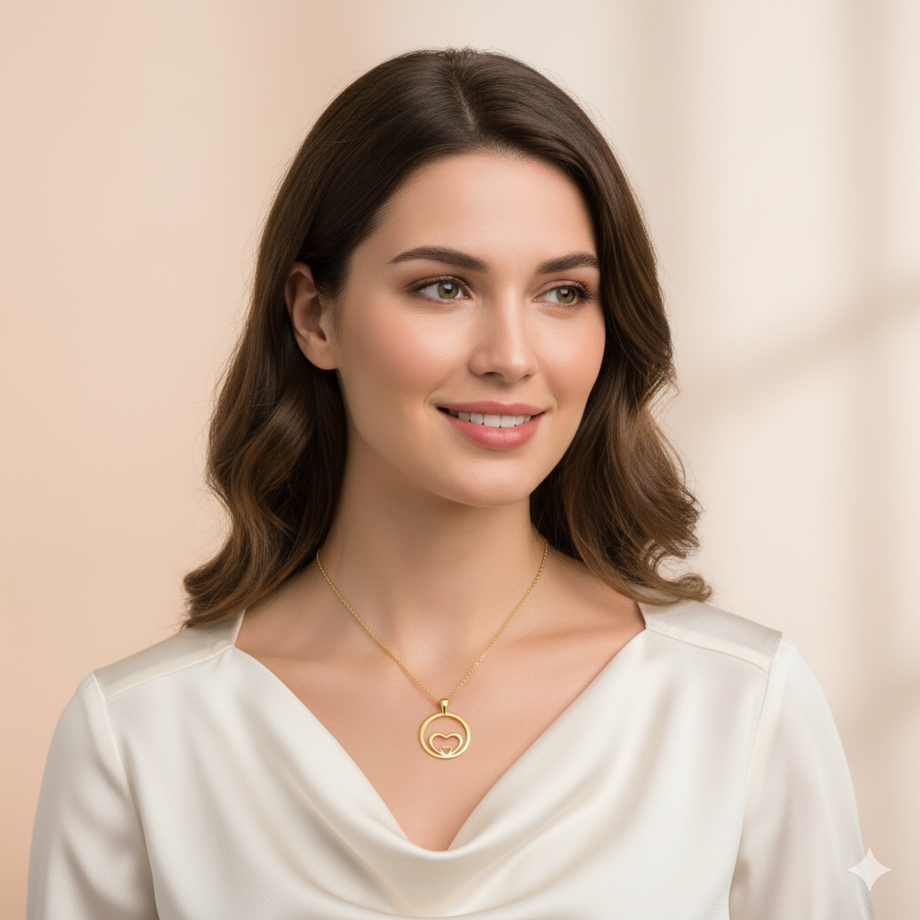 DOUBLE HEART NECKLACE ON MODEL