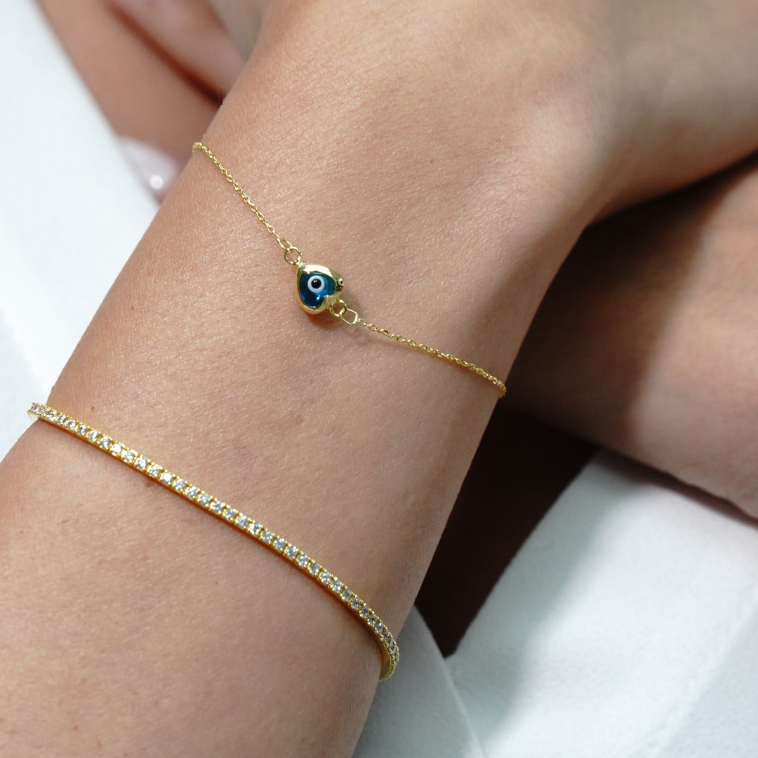 HERSHE, 14 Karat Gold Evil Eye Heart Bracelet