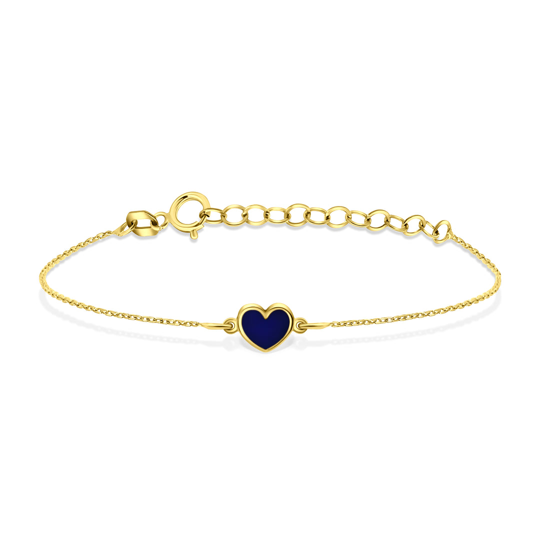 HERSHE, Blue Enamel Heart Bracelet in 14 K Solid Gold