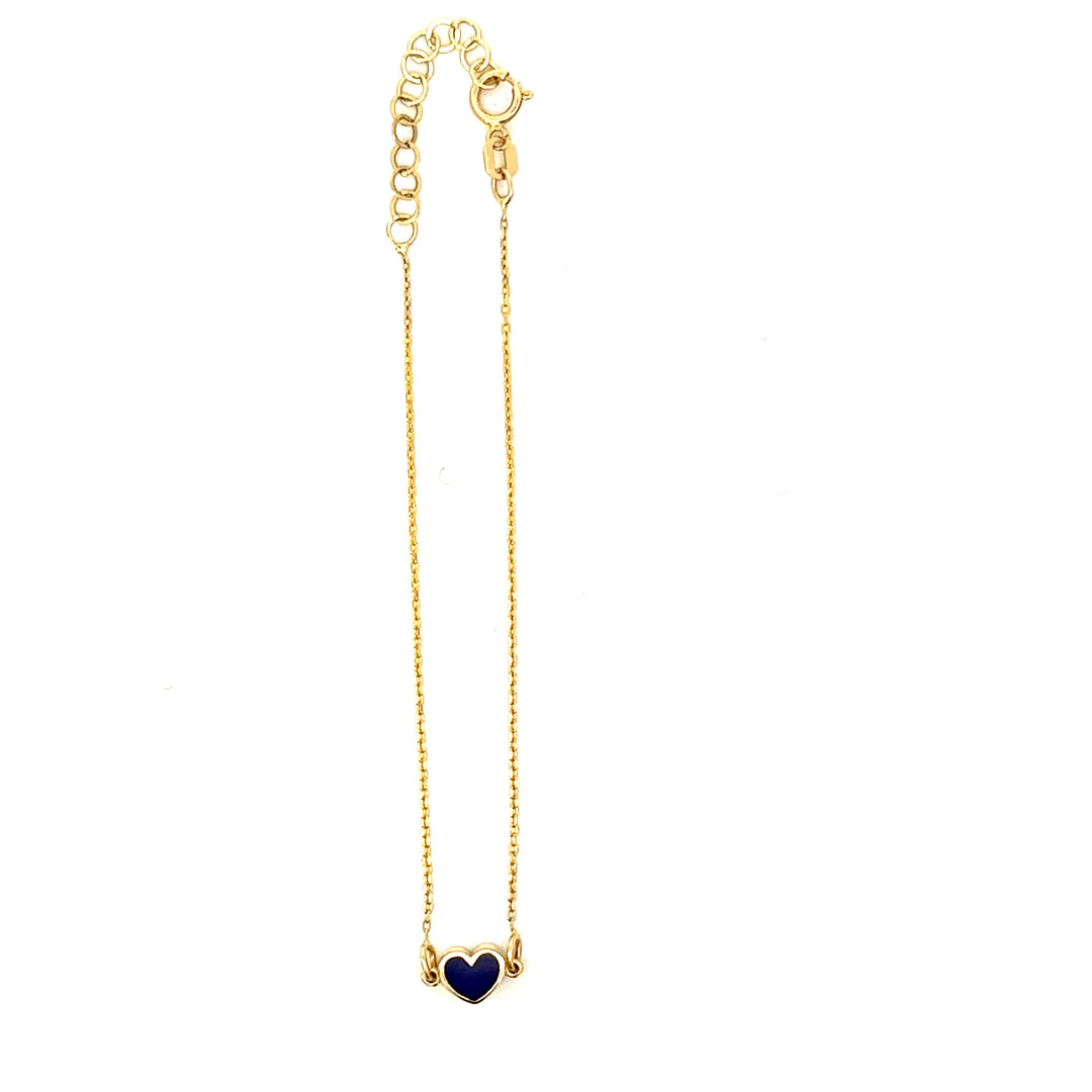 HERSHE, Blue Enamel Heart Bracelet in 14 K Solid Gold