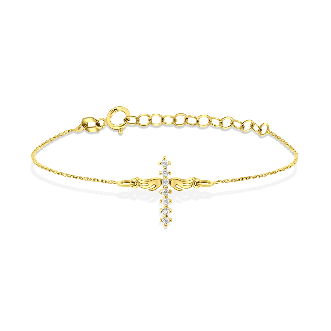 HERSHE , Angel Wing Cross Bracelet, 14 Karat Solid Gold