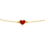 HERSHE, Red Enamel Heart Bracelet in 14 Karat Gold