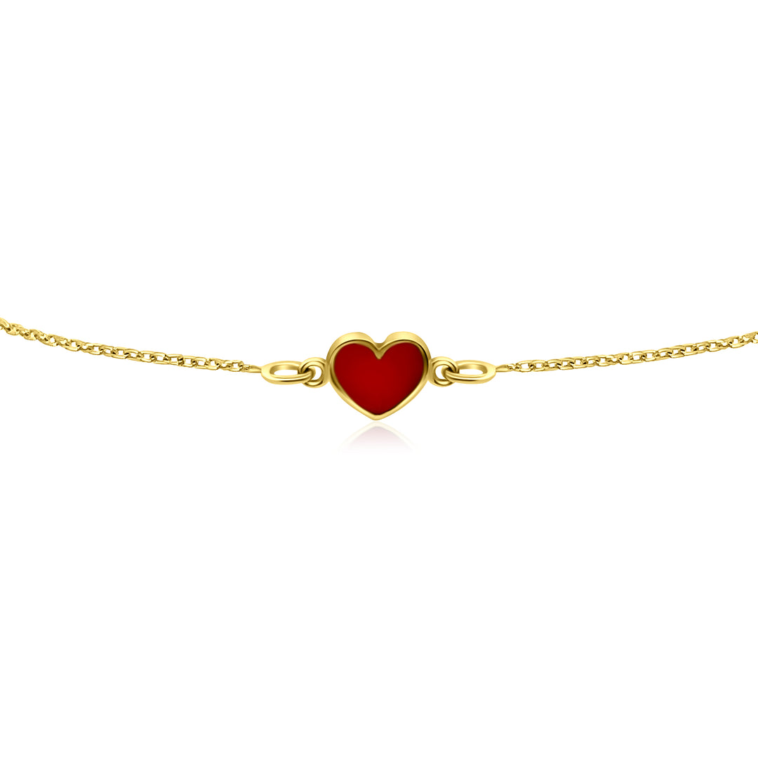 HERSHE, Red Enamel Heart Bracelet in 14 Karat Gold