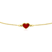 HERSHE, Red Enamel Heart Bracelet in 14 Karat Gold