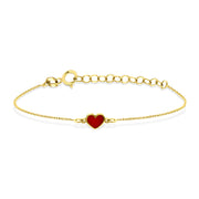 HERSHE, Red Enamel Heart Bracelet in 14 Karat Gold
