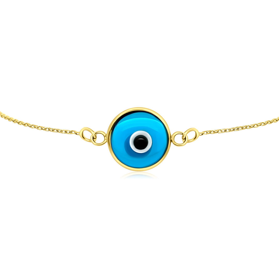 HERSHE, 14 Karat Gold Light Blue Evil Eye Bracelet .