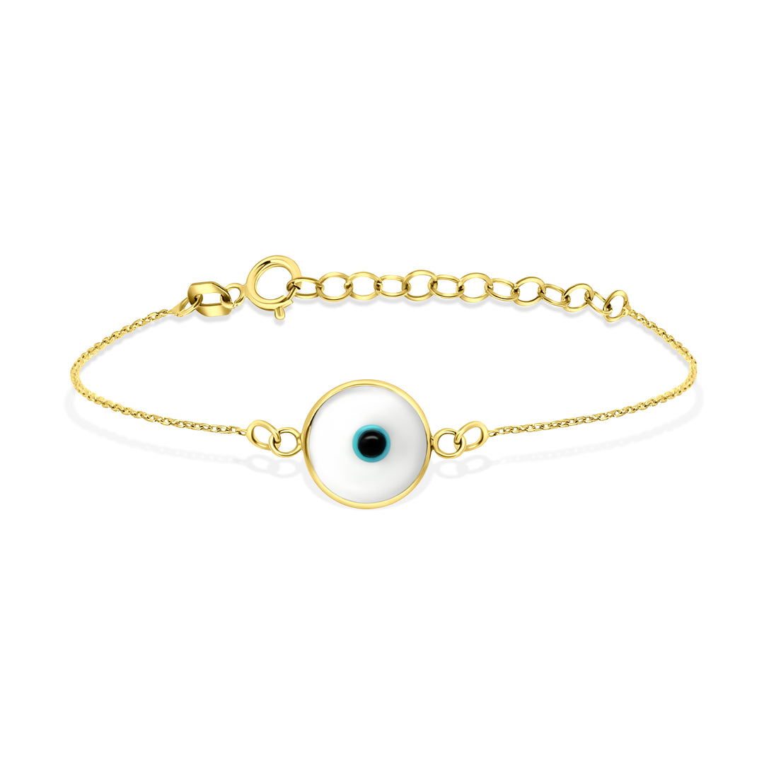 HERSHE, 14 Karat Solid Gold White Evil Eye Bracelet