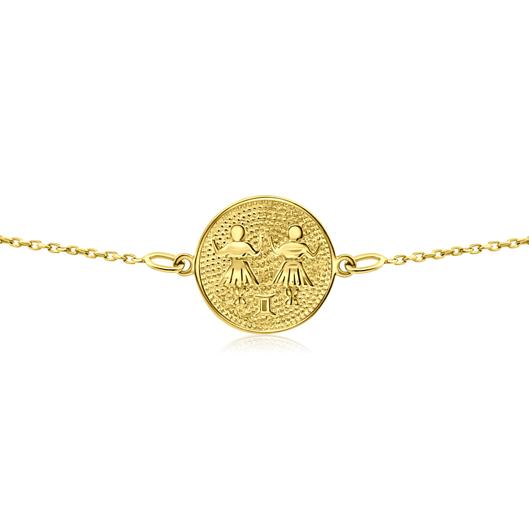 HERSHE, 14 Karat Gold Gemini Zodiac Disc Bracelet .
