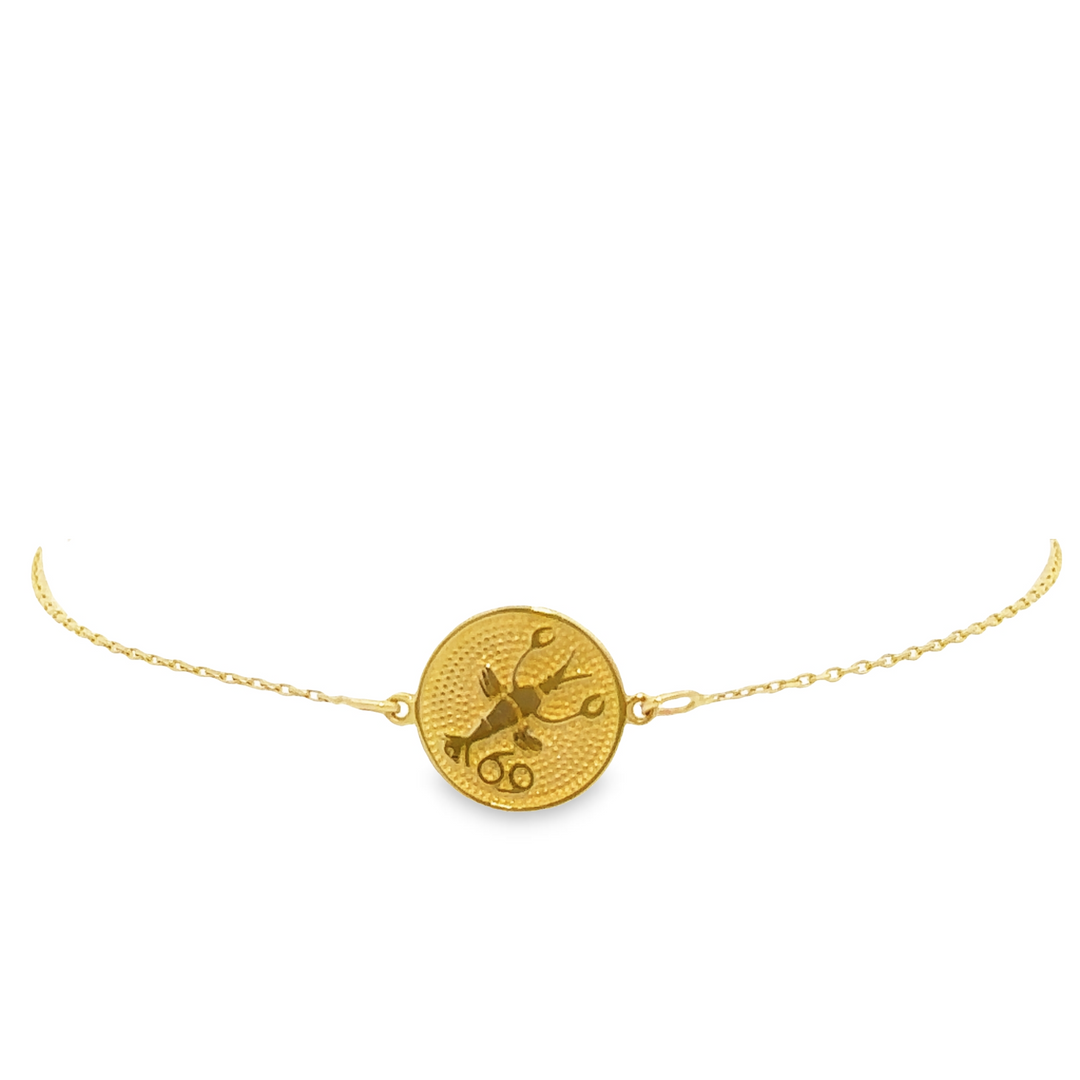 HERSHE, 14 Karat Gold Cancer Zodiac Disc Bracelet.