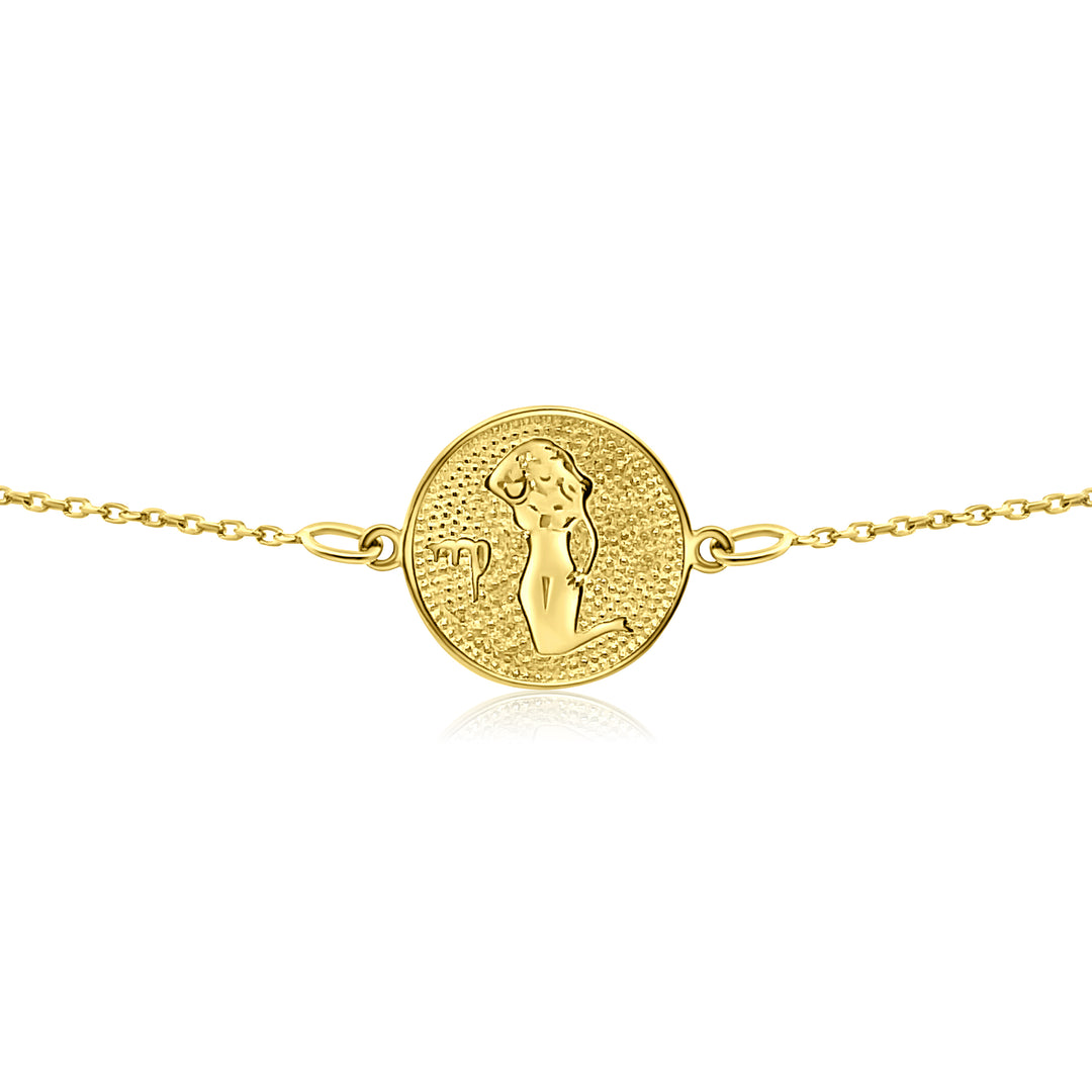 HERSHE, 14 Karat Gold Virgo Zodiac Disc Bracelet.