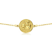 HERSHE, 14 Karat Gold Aquarius Zodiac Disc Bracelet.