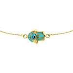HERSHE, Evil Eye Hamsa Bracelet in 14 Karat Solid Gold.
