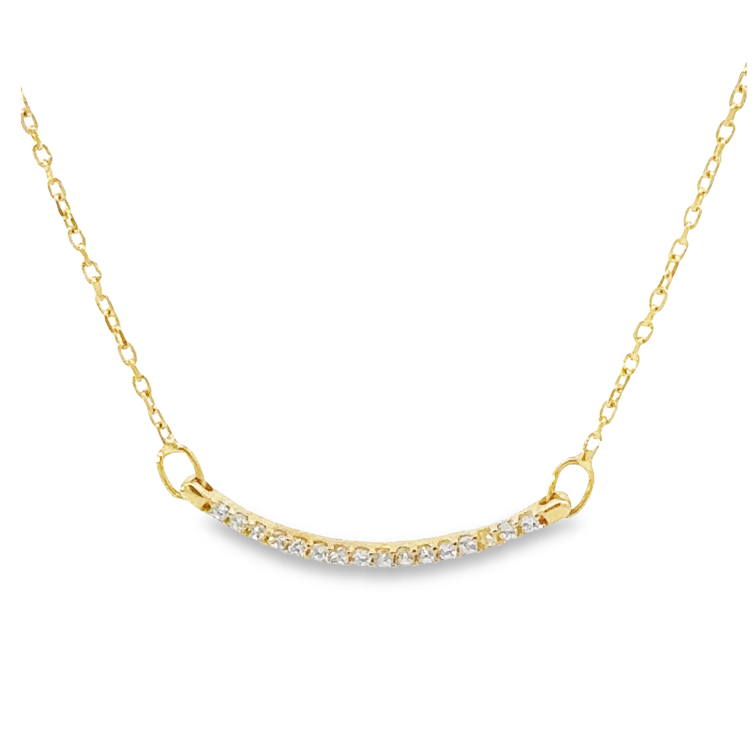 HERSHE,  14 Karat Solid Gold CZ Curve Bar Necklace