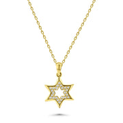 HERSHE, 14 Karat Solid Gold Star of David CZ Necklace
