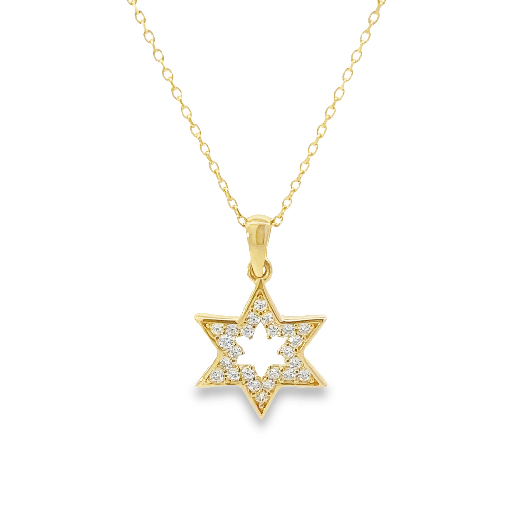 HERSHE, 14 Karat Solid Gold Star of David CZ Necklace