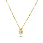 HERSHE, 14 Karat Gold Pear Shaped CZ Necklace .