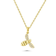 HERSHE, 14 Karat Yellow Gold Bee Necklace with CZ